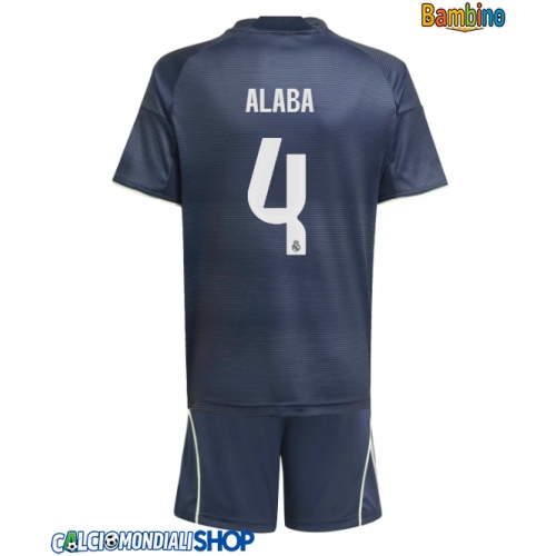 Maglie da calcio Real Madrid David Alaba #4 Seconda Maglia Bambino 2025-26 Manica Corta + Pantaloni corti)